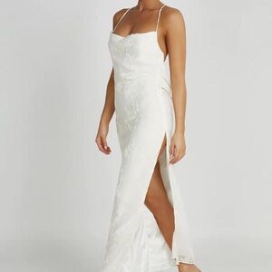 NWT Meshki Sz S Erika Burnout White Floral Maxi Bridal Event Dress